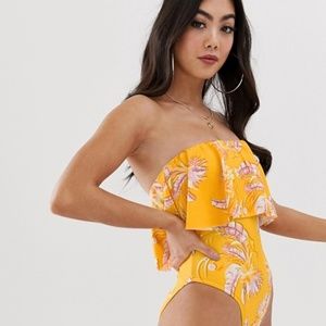 ASOS DESIGN Petite Frill Bandeau Swimsuit